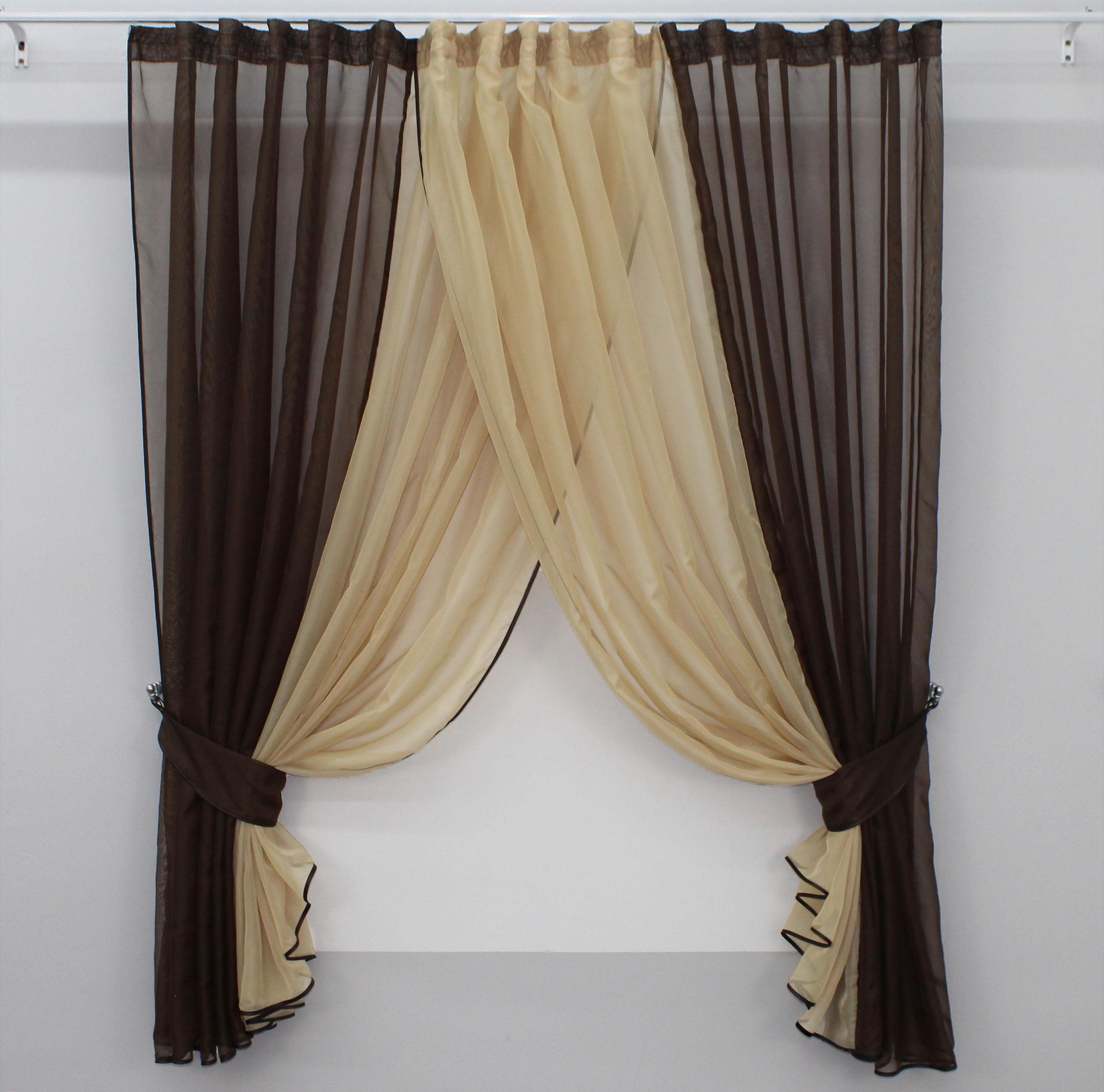 Шторы кухонные VR-Textil №096к с подвязками 400х170 см Венге/Темно-бежевый (50-767) - фото 1 Шторы кухонные VR-Textil №096к с подвязками 400х170 см Венге/Темно-бежевый (50-767) - фото 1