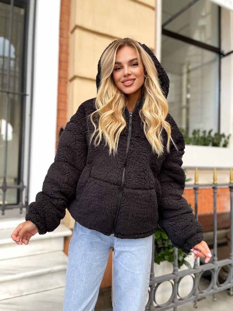 Куртка женская демисезонная Тедди меховая S-L Черный (OV-7144BL-S-L) - фото 5 Куртка женская демисезонная Тедди меховая S-L Черный (OV-7144BL-S-L) - фото 5