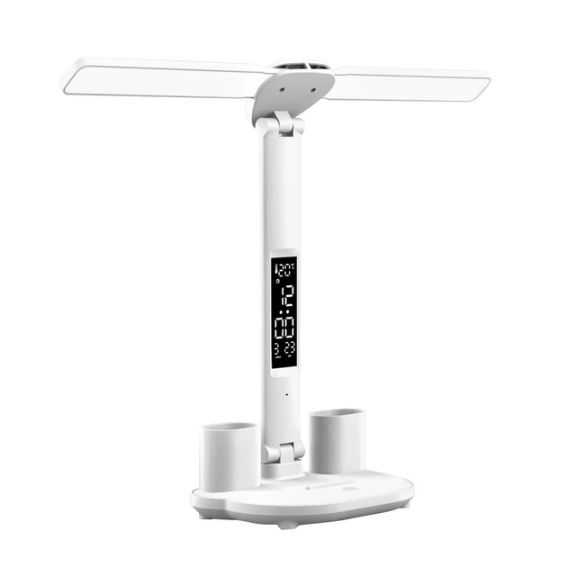 Настольная лампа светодиодная аккумуляторная с часами и термометром 7W White (L82)