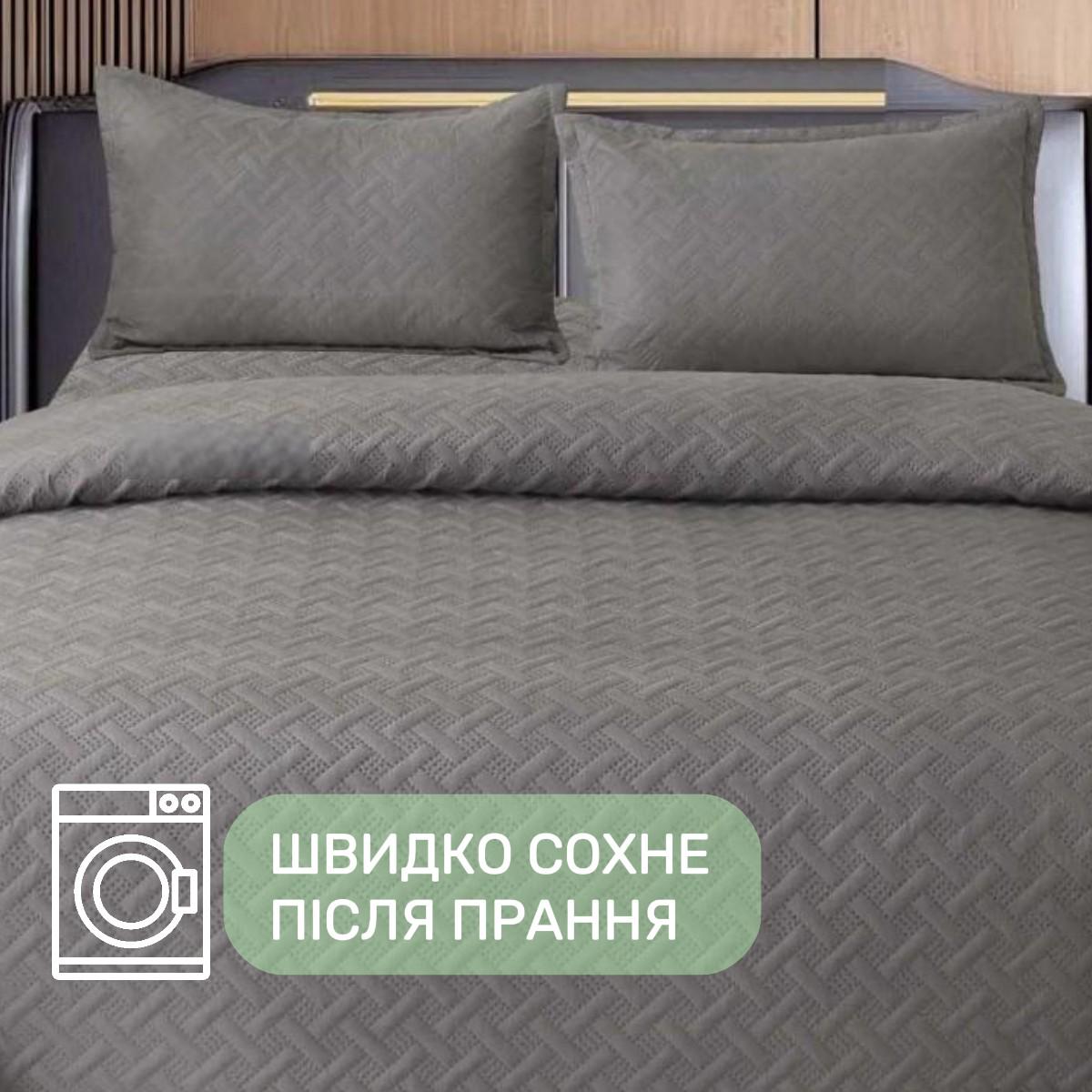 Покрывало стеганое и 2 наволочки с подушками Koloco 100% хлопок евро 200х230 см Графитовый (41708) - фото 4 Покрывало стеганое и 2 наволочки с подушками Koloco 100% хлопок евро 200х230 см Графитовый (41708) - фото 4