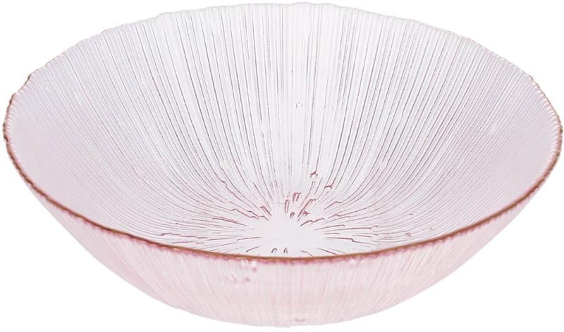Салатник скляний Fleur 1,8 л 25 см Рожевий із золотою облямівкою