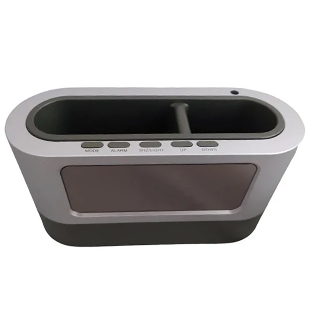 Годинник настільний 038 з підставкою для ручок від мережі та батарейок Сірий - фото 7