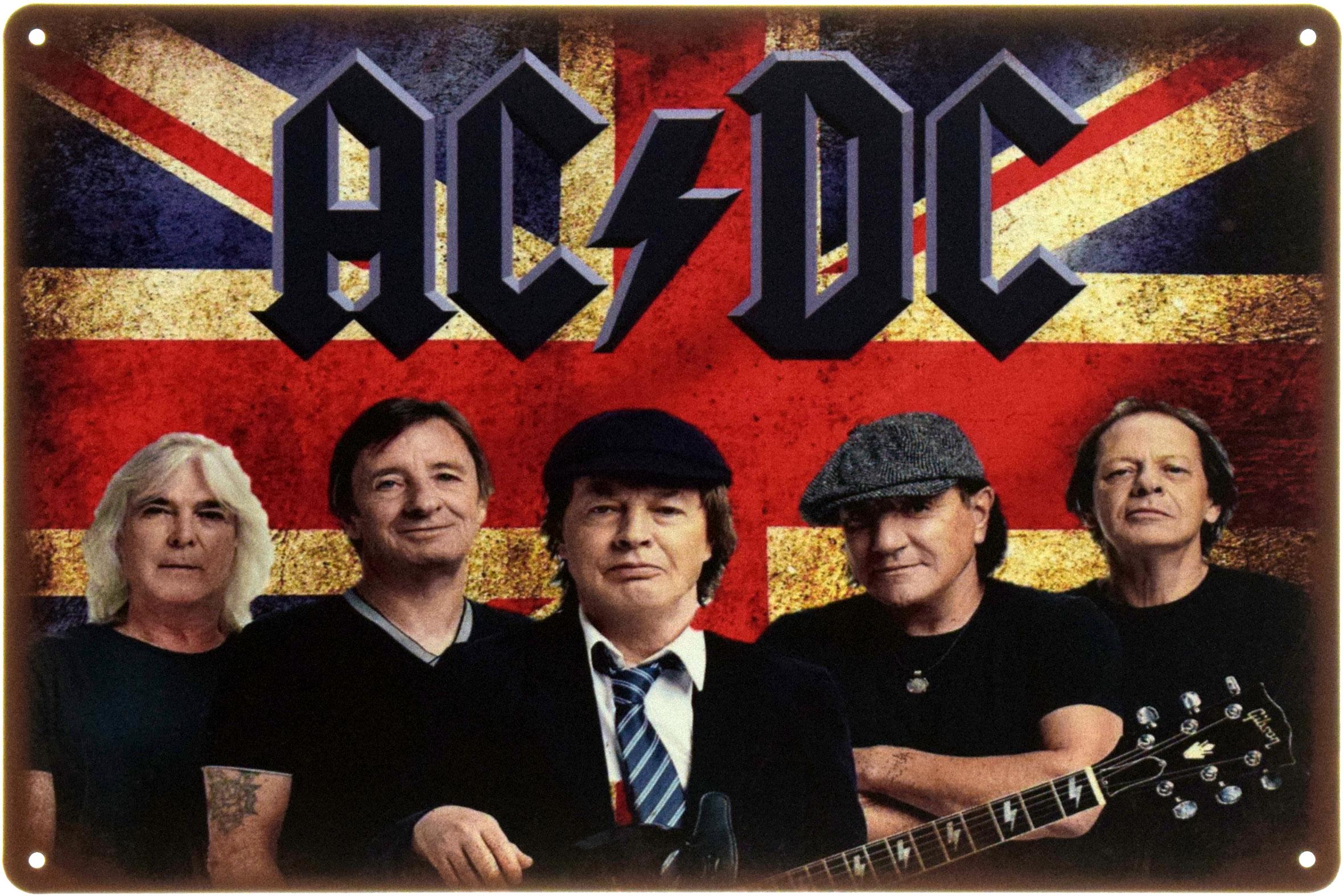 Табличка металева AC/DC на фоні британського прапора 20x30 см (ms-104566)