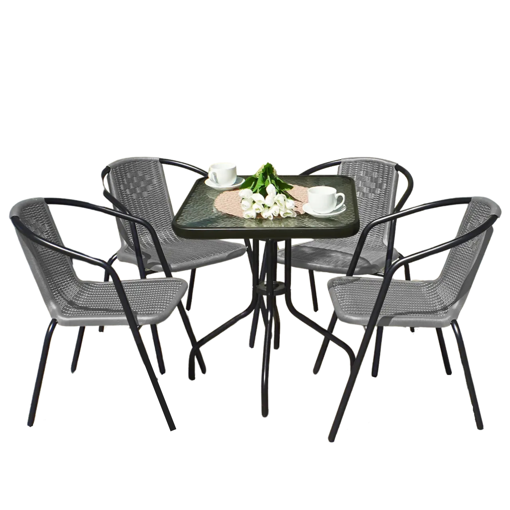 Набор садовой мебели Jumi Bistro-4S из искусственного ротанга 4 стула/стол квадратный 60х60 см Серый