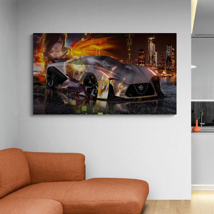 Картина на холсте HolstPrint Спорткар Nissan GT 50х100 см