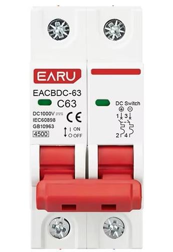 Выключатель постоянного тока EARU автоматический DC MCB EACBDC-63 2P Icu 6kA на DIN рейку 40А двухполюсный до 1000V (101160356)