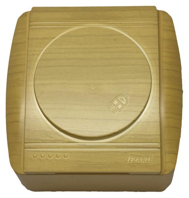 Розетка накладная одинарная Lezard Demet IP20 с заземлением и крышкой Клен (00000000685)