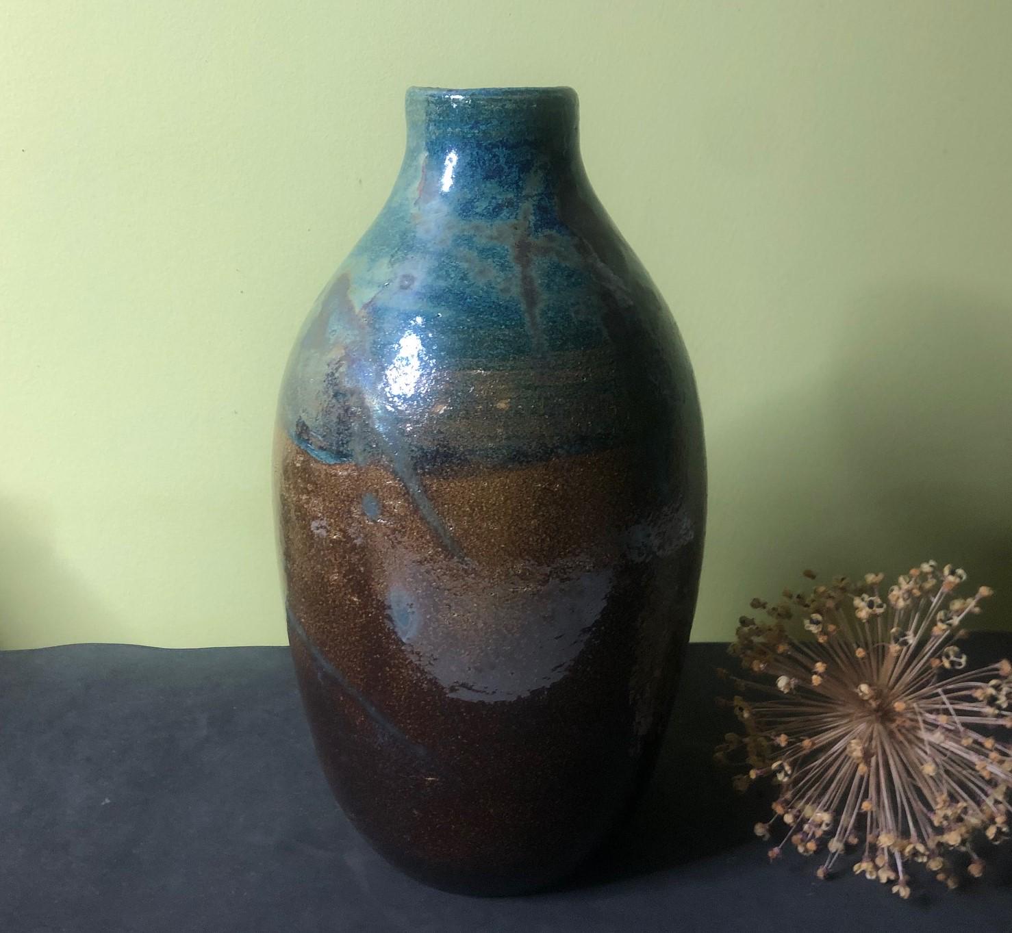 Ваза керамічна handmade випал в техніці Раку 33 см (SKU104)