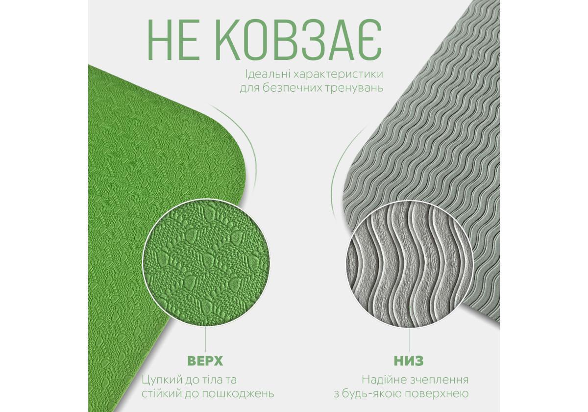 Коврик для йоги и фитнеса EasyFit TPE/TC двухслойный 6 мм Зеленый/Серый (EF-1924-GNGY) - фото 4