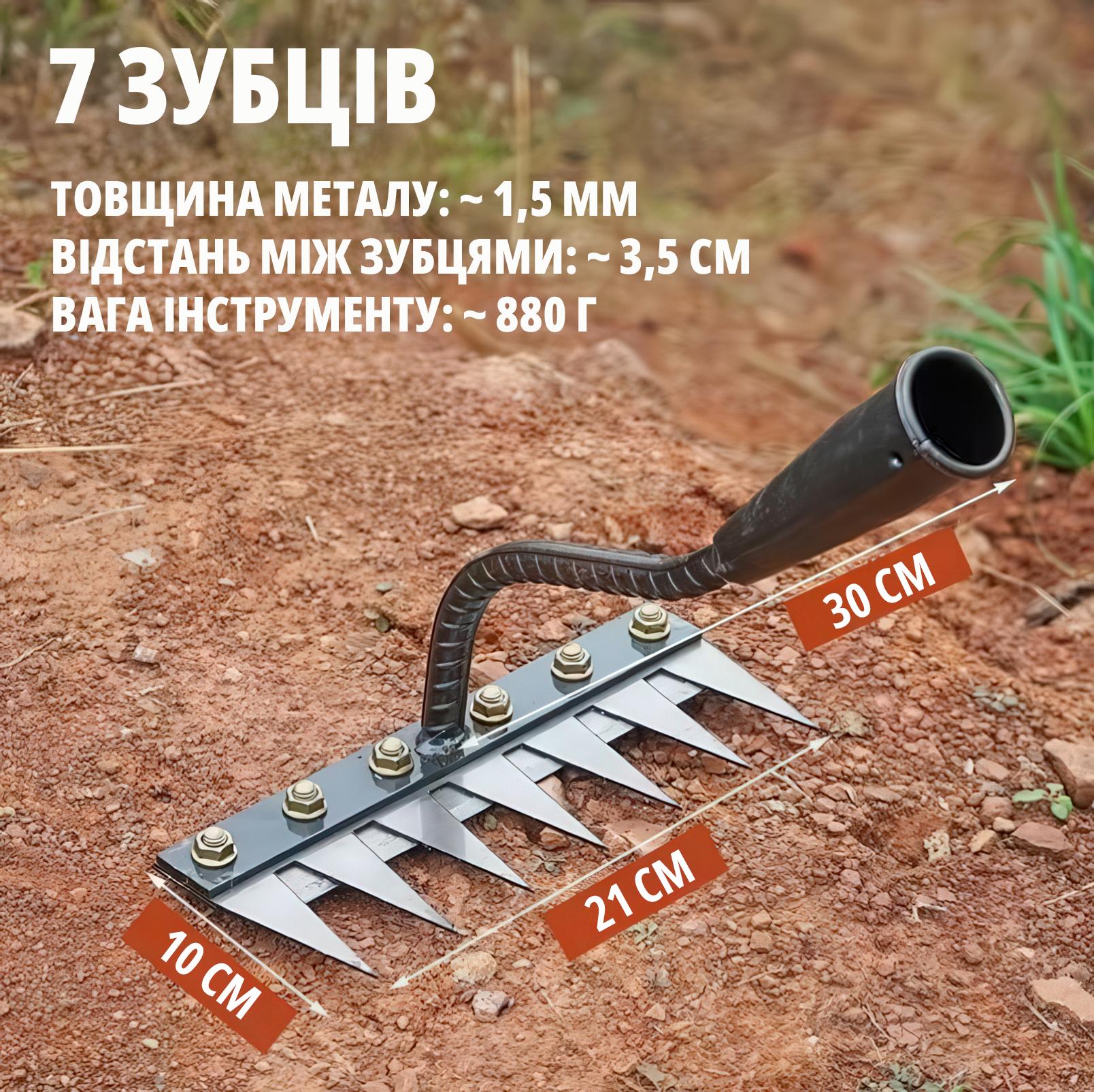 Розпушувач-граблі для видалення бур'янів металевий на 7 зубців (27232116) - фото 9 Розпушувач-граблі для видалення бур'янів металевий на 7 зубців (27232116) - фото 9