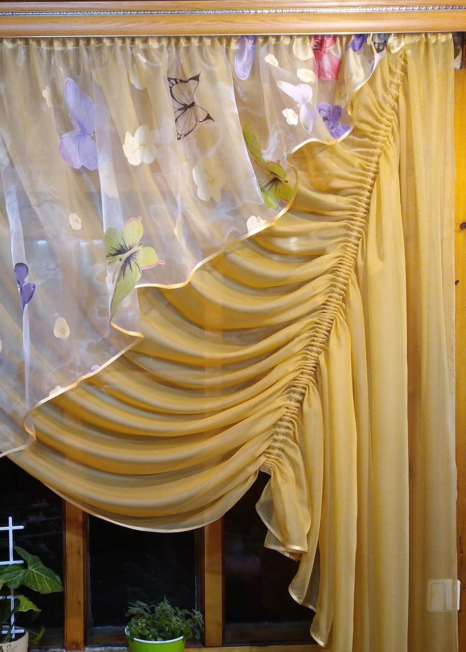 Фіранка кухонна Камелія метелик права Пісочний - фото 3 Фіранка кухонна Камелія метелик права Пісочний - фото 3