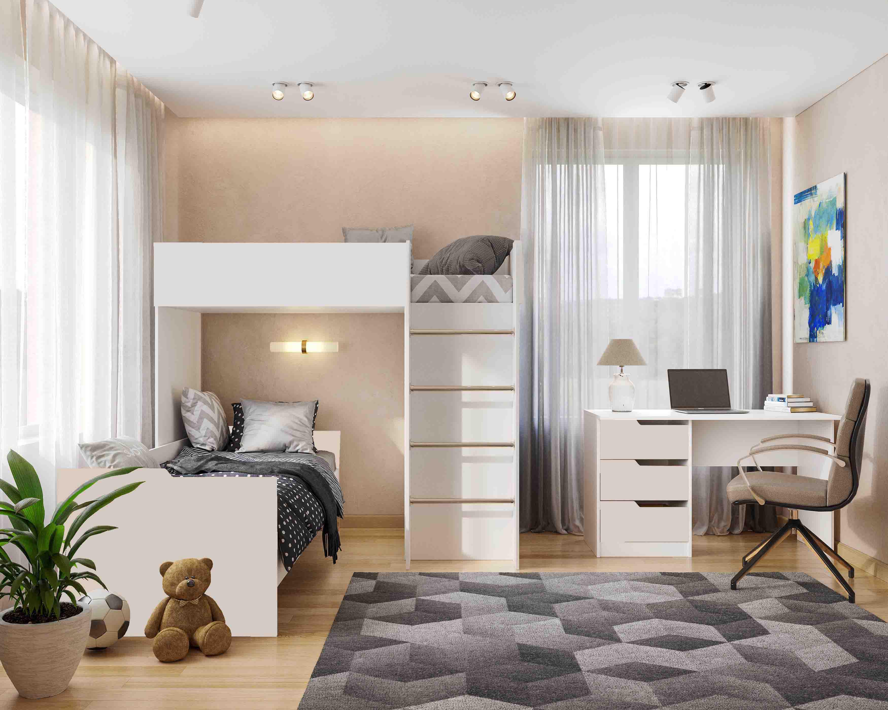 Комплект для детской BED-ROOM 3 две кровати/шкаф и письменный стол 1940x1020x1690 мм Белый