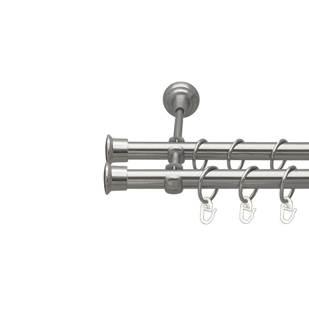 Карниз Orvit Дуо металевий дворядний відкритий гладка труба кільце металеве 19/19 мм 300 см Нержавіюча сталь (00-00016061)