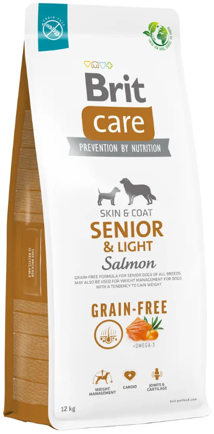 Корм беззерновой для стареющих собак Brit Care Dog Grain-freeс лососем Senior&Light 12 кг