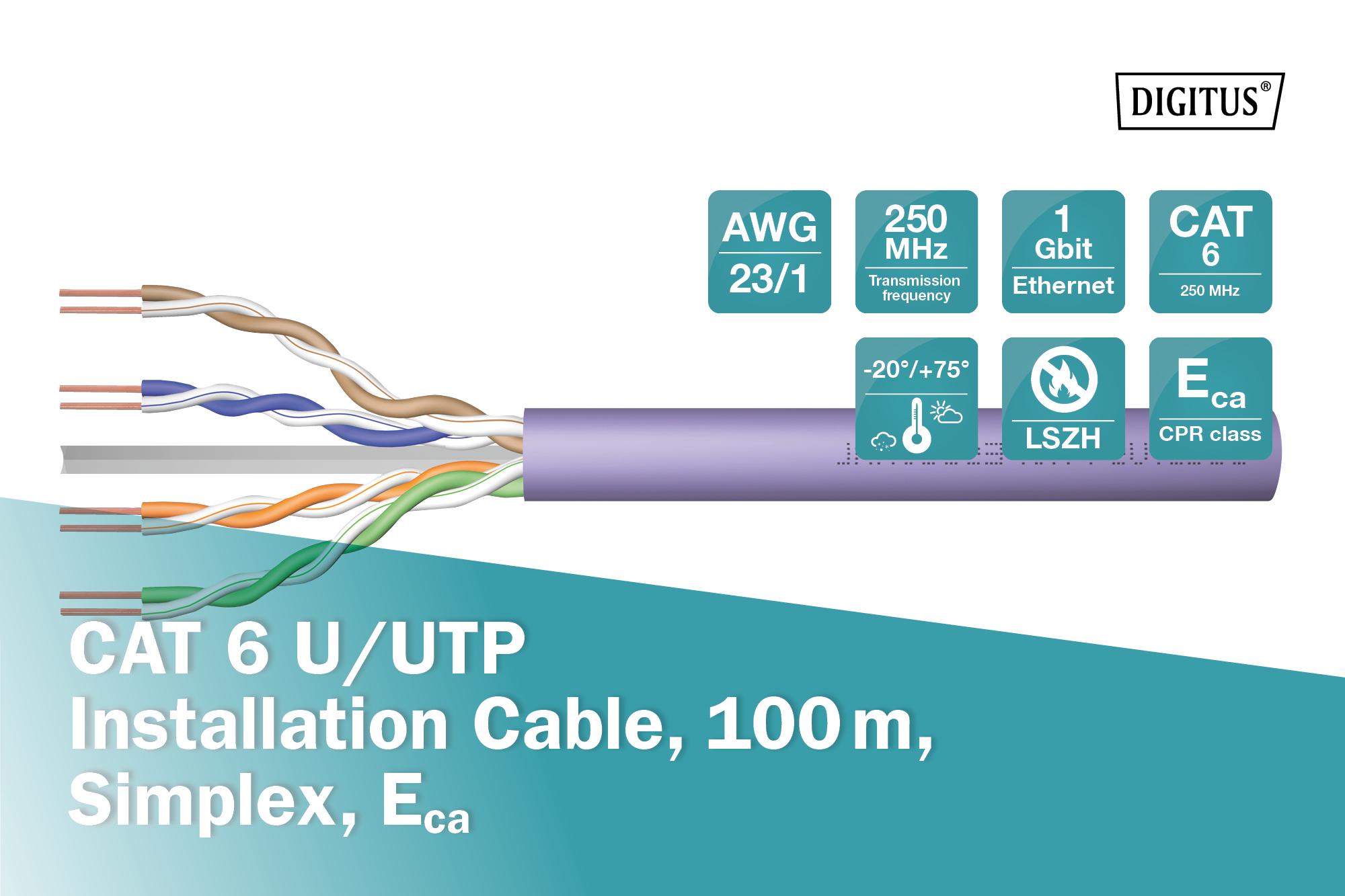 Кабель Digitus CAT 6 U-UTP AWG 23/1 LSZH-1 100 м Фіолетовий (ERC-DK-1613-VH-1) - фото 3