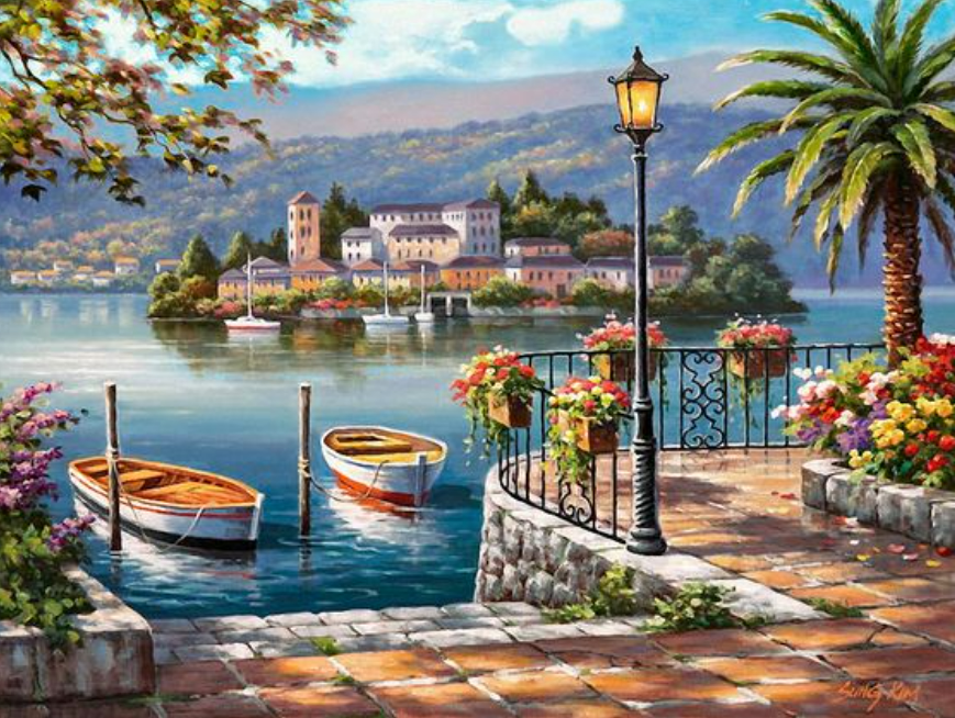 Картина по номерам Strateg Пейзаж Пейзаж с челноками в термопакете 40х50 см (VA-0023-mt)