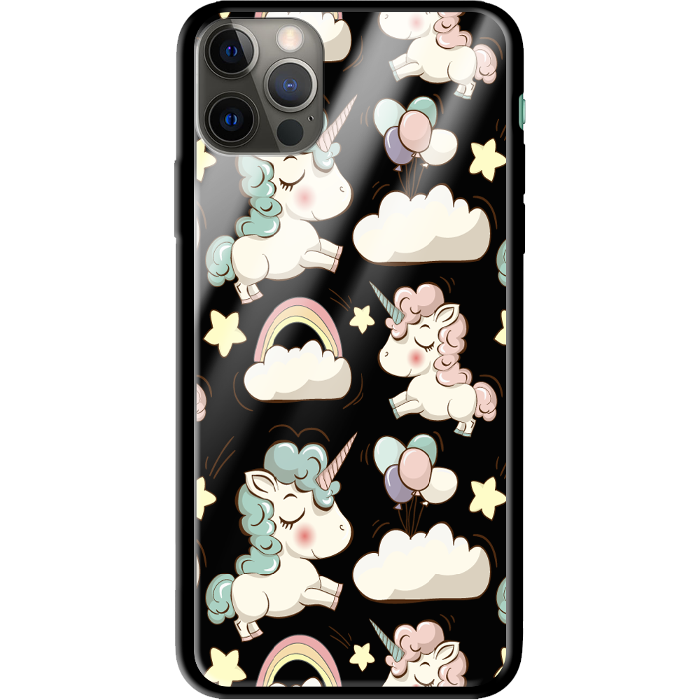 Чохол Boxface iPhone 12 Pro Max Unicorns Чорний силікон зі склом (41085-cc2-41128)