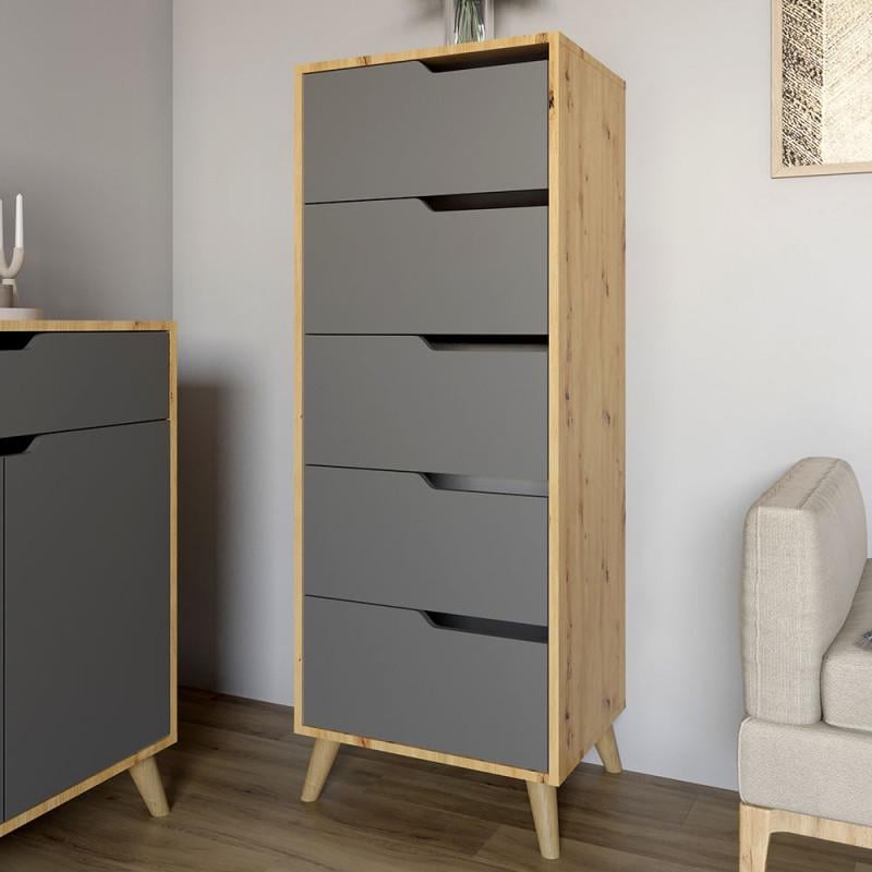 Комод для спальни с выдвижными ящиками Еверест 5Ш Борн 500 с ножками светлый орех 50х40х132,4 см Дуб артизан/Антрацитовый (23875831)
