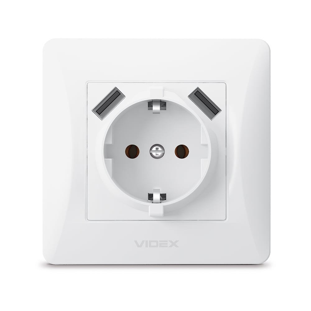 Розетка Videx Binera одинарная с заземлением и 2USB Белый (VF-BNSK1GU2-W)