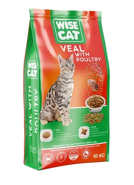 Корм сухой Wise Cat Veal with poultry для кошек Телятина с домашней птицей 10 кг (36808187)