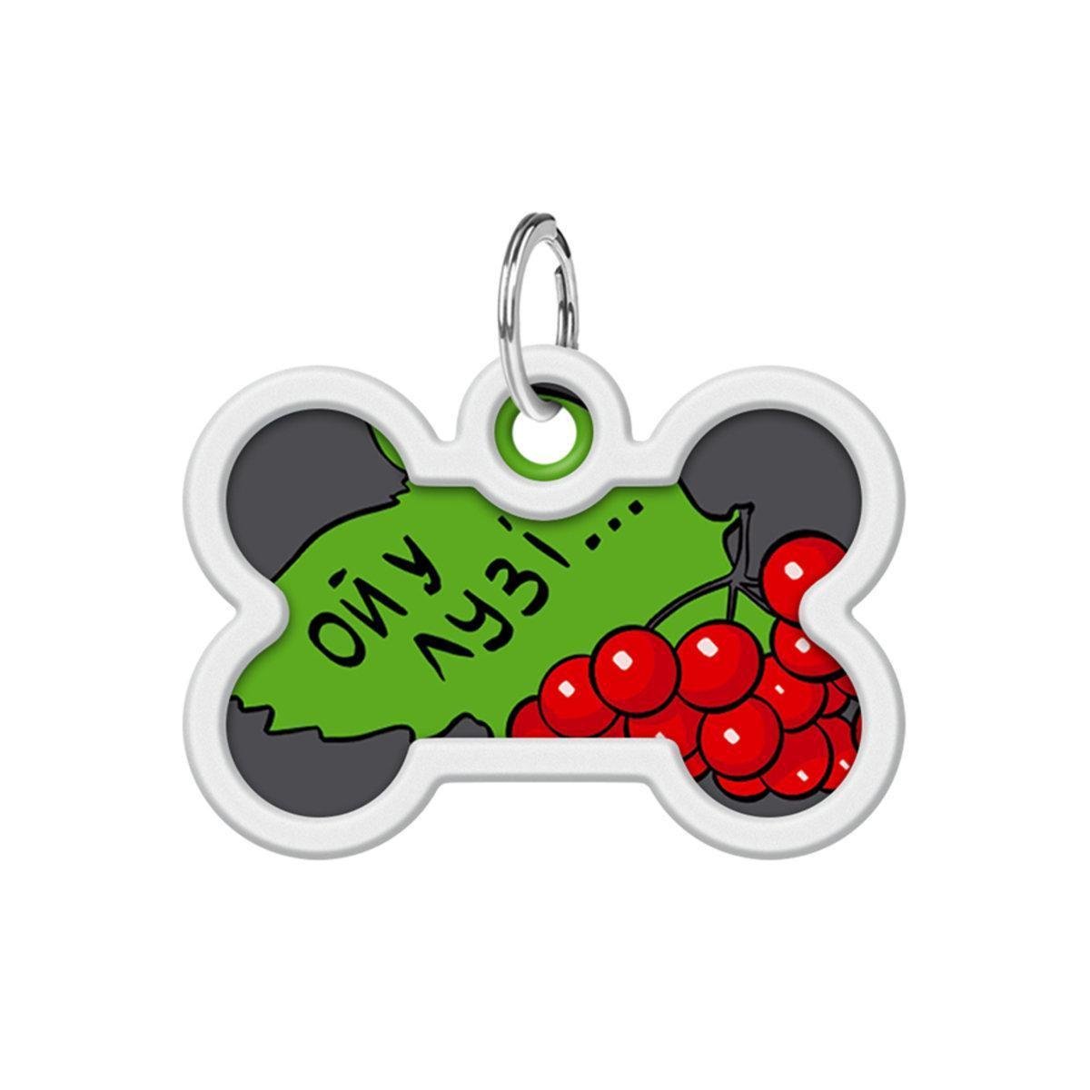 Адресник металевий для собак і котів Waudog Smart ID Калина з QR паспортом кістка 40х28 мм (0640-0228 Col)