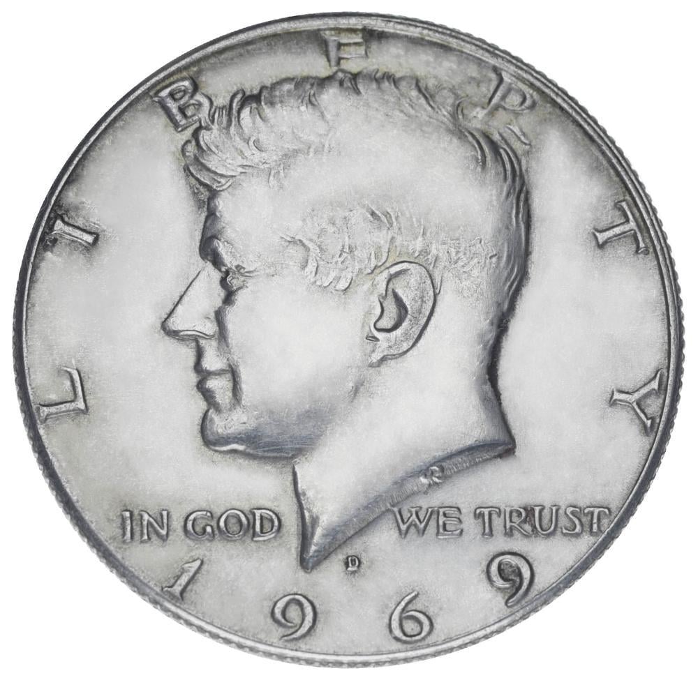 Коллекционная монета США 50 центов/половина 1969 года Серебро F-VF D Джон Кеннеди (М18909)