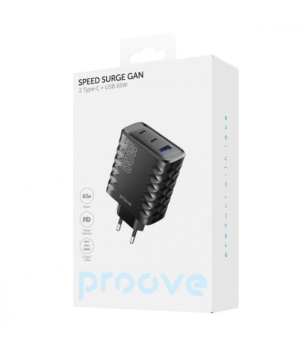 Зарядное устройство Proove Speed ​​Surge Gan 65W/Type-C/Type-C/USB Black (600561)