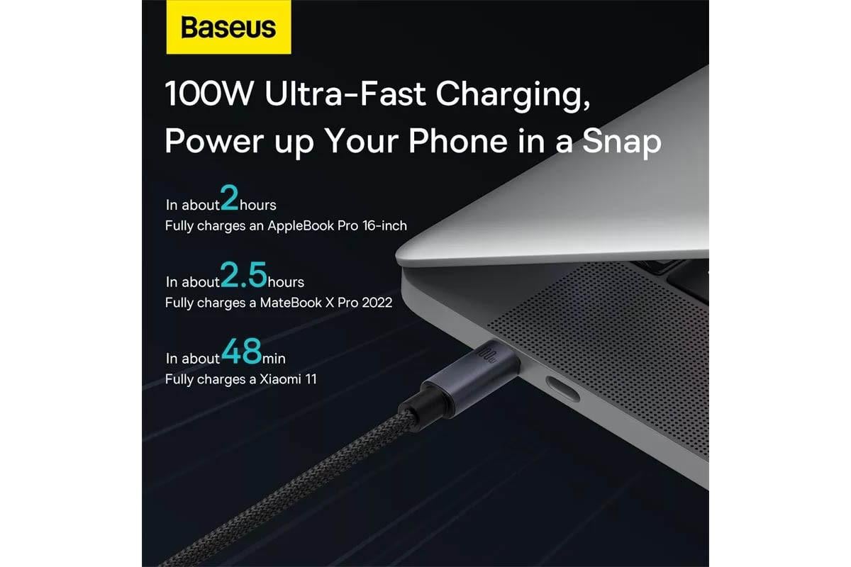 Кабель быстрая зарядка 100W PD 5A Baseus Type-C to Type-C (23373340) - фото 7