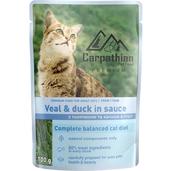 Корм для кошек влажный Carpathian Pet Food Телятина с уткой в соусе Veal&Duck in sause пауч 100 г 24 шт. (000019859) - фото 1