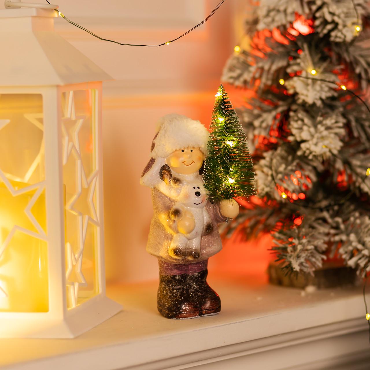 Новогодняя фигурка с подсветкой Девочка с елкой 12х8х23 см (CR-5-3)