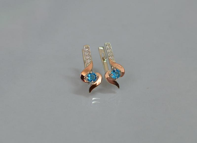 Серебряные серьги Sil с золотыми вставками 142s-17 Аквамарин (Sil-1144)