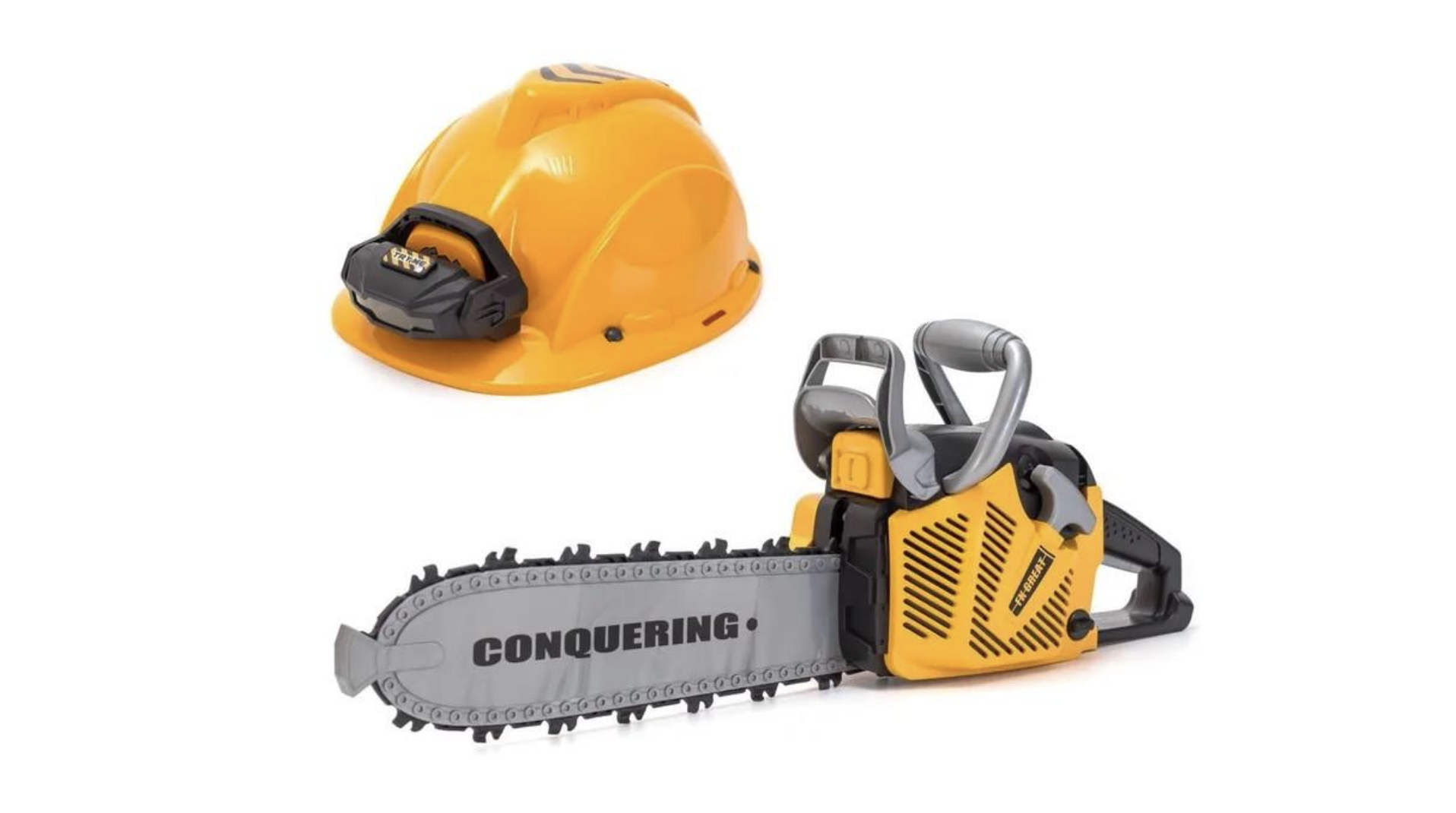 Детский игровой набор Power Tools Бензопила с каской и фонарем на батарейках с эффектами Желтый (2577380125)