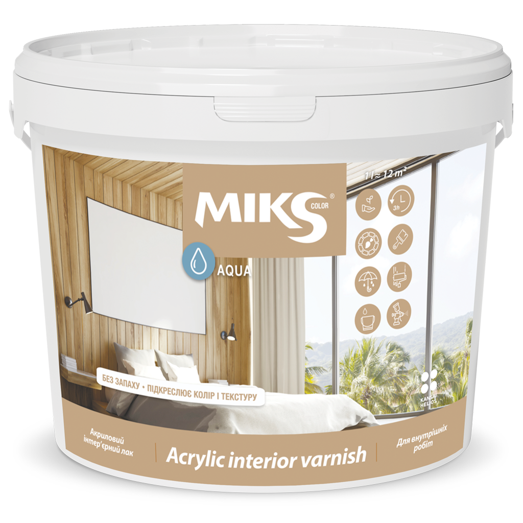 Лак интерьерный акриловый MIKS Color глянцевый 2,5 л (2493674167) Лак интерьерный акриловый MIKS Color глянцевый 2,5 л (2493674167)