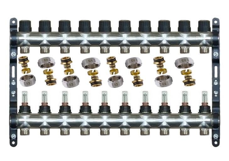 Колектор Lider Comfort 10 контурів з витратомірами і євроконусами для теплої підлоги (9235007)