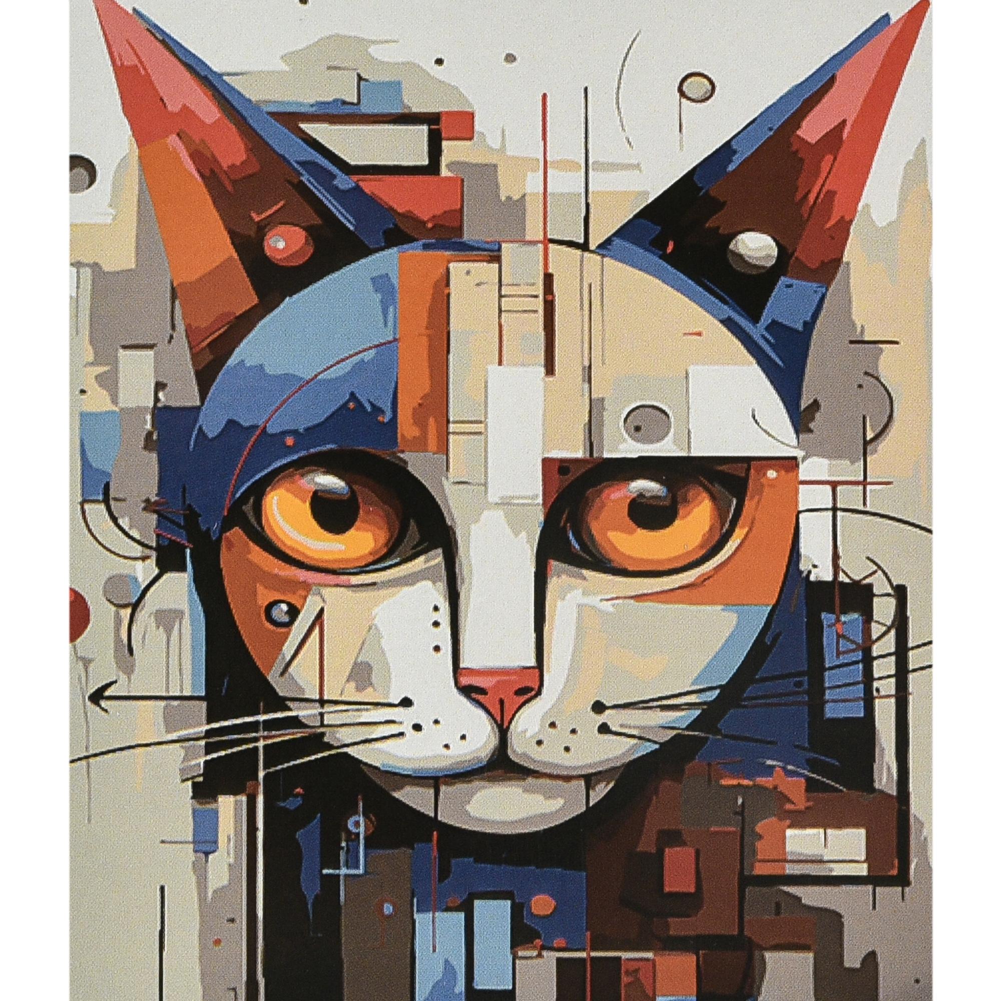 Картина по номерам Strateg Премиум Кот в мире абстракции с лаком и уровнем 40x50 см (Str-VA-4672)