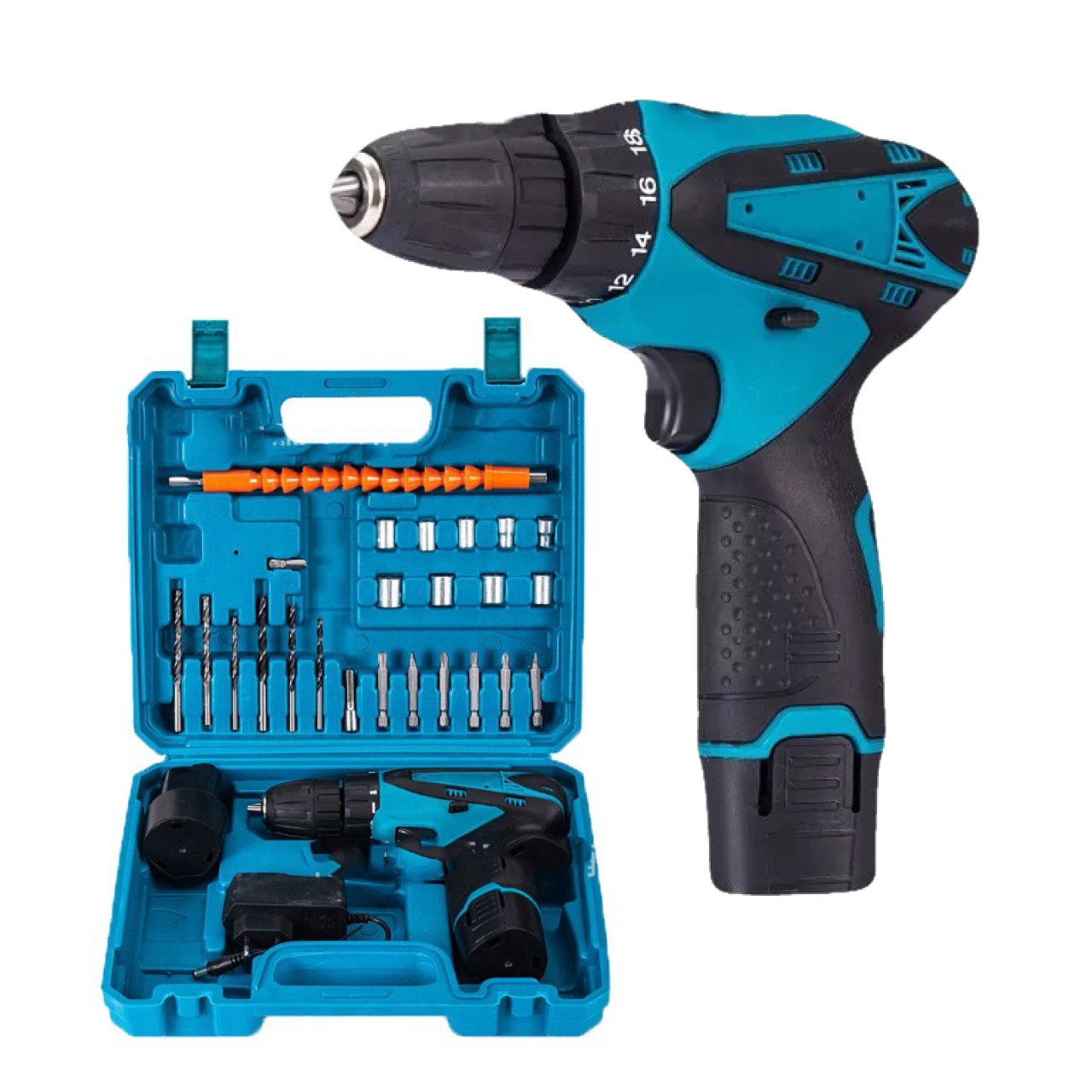 Шуроповерт беспроводной аккумуляторный с набором инструментов в кейсе (1769694862595)