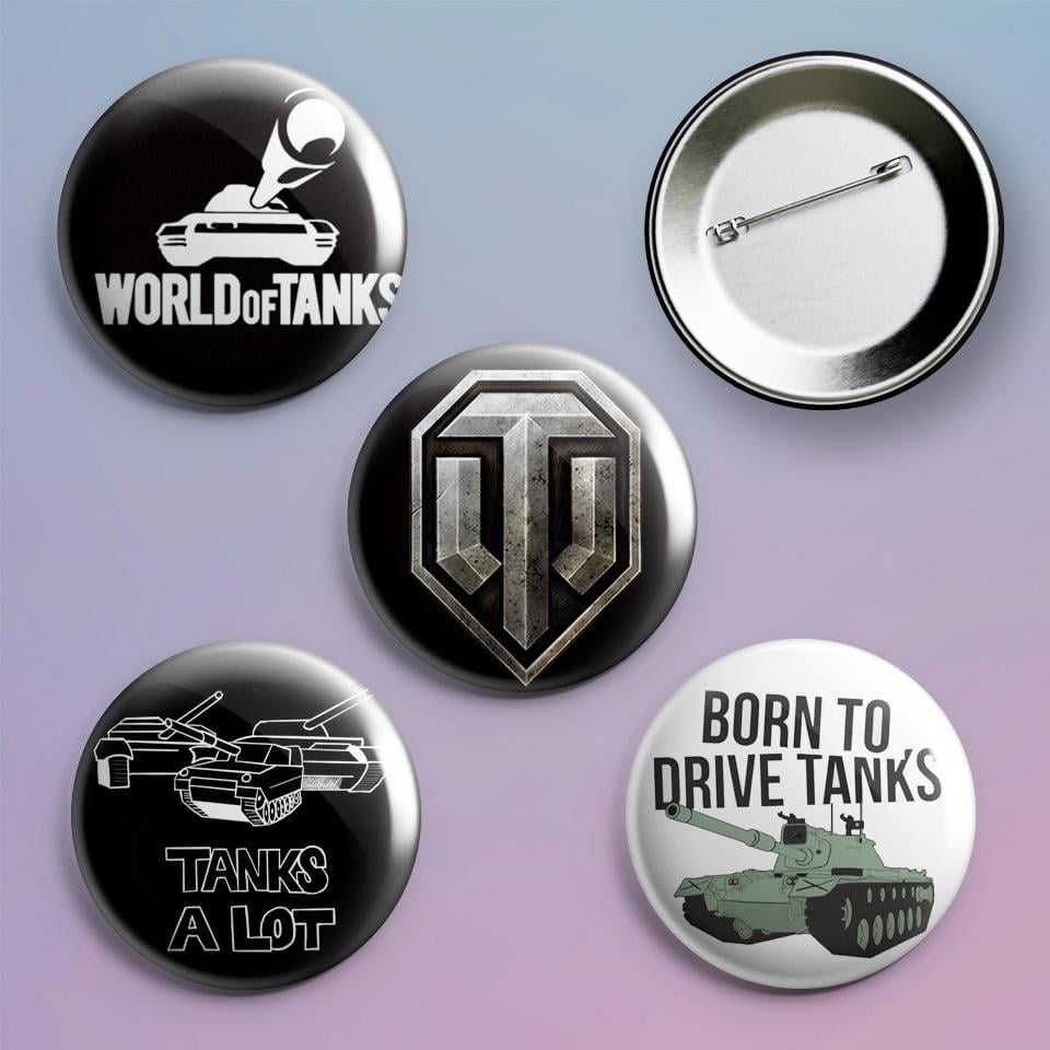 Значки на рюкзак с принтом игры World of Tanks 4 шт.
