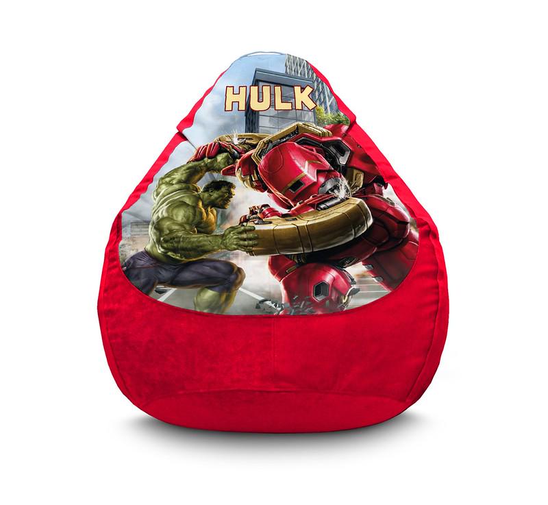 Кресло мешок iPuff Hulk and Iron Man Флок XL 80x110 см Красный