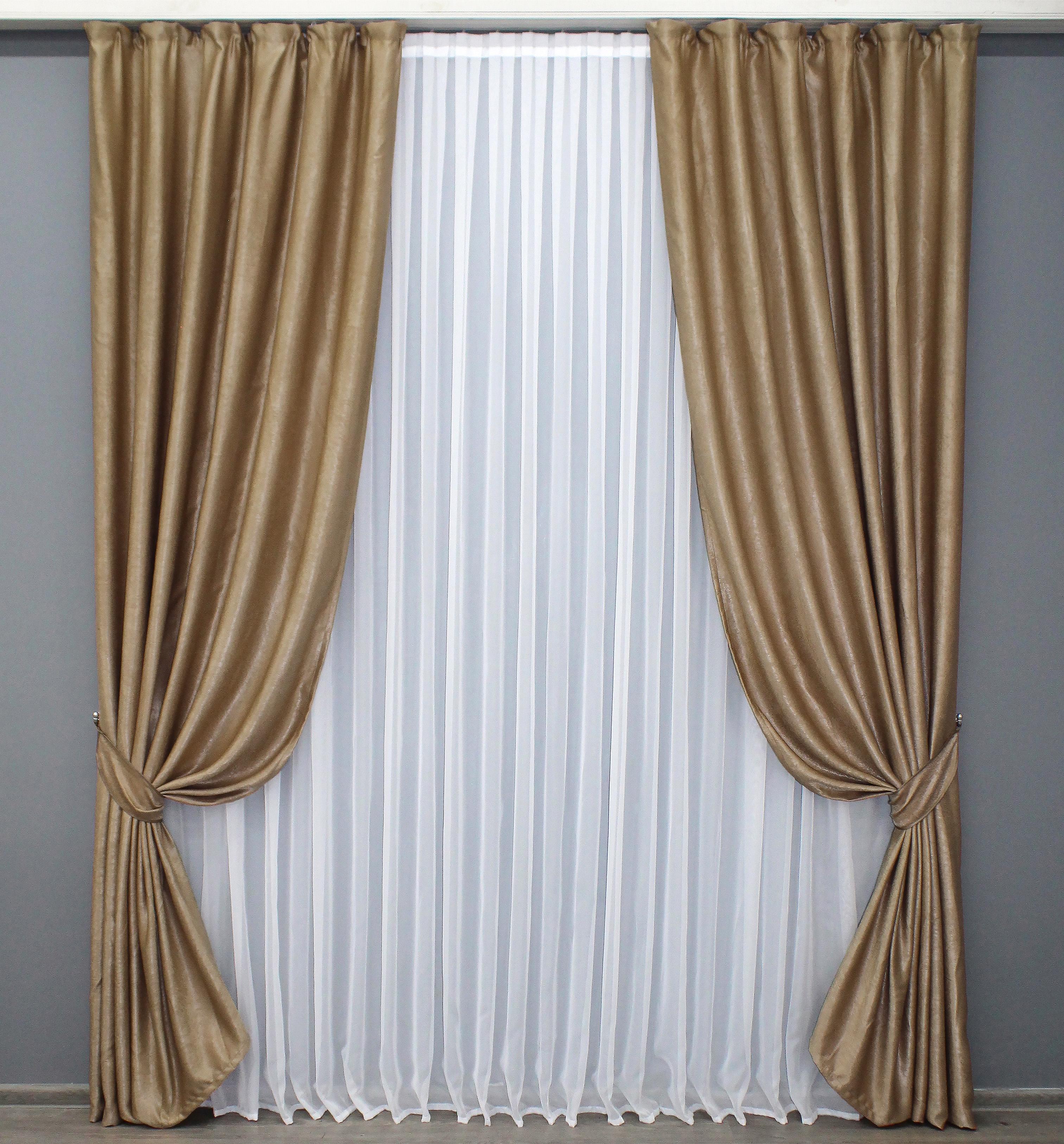 Комплект готовых штор VR-Textil Парма №1354ш 100х270 см 2 шт. Темно-золотистый (31-583)