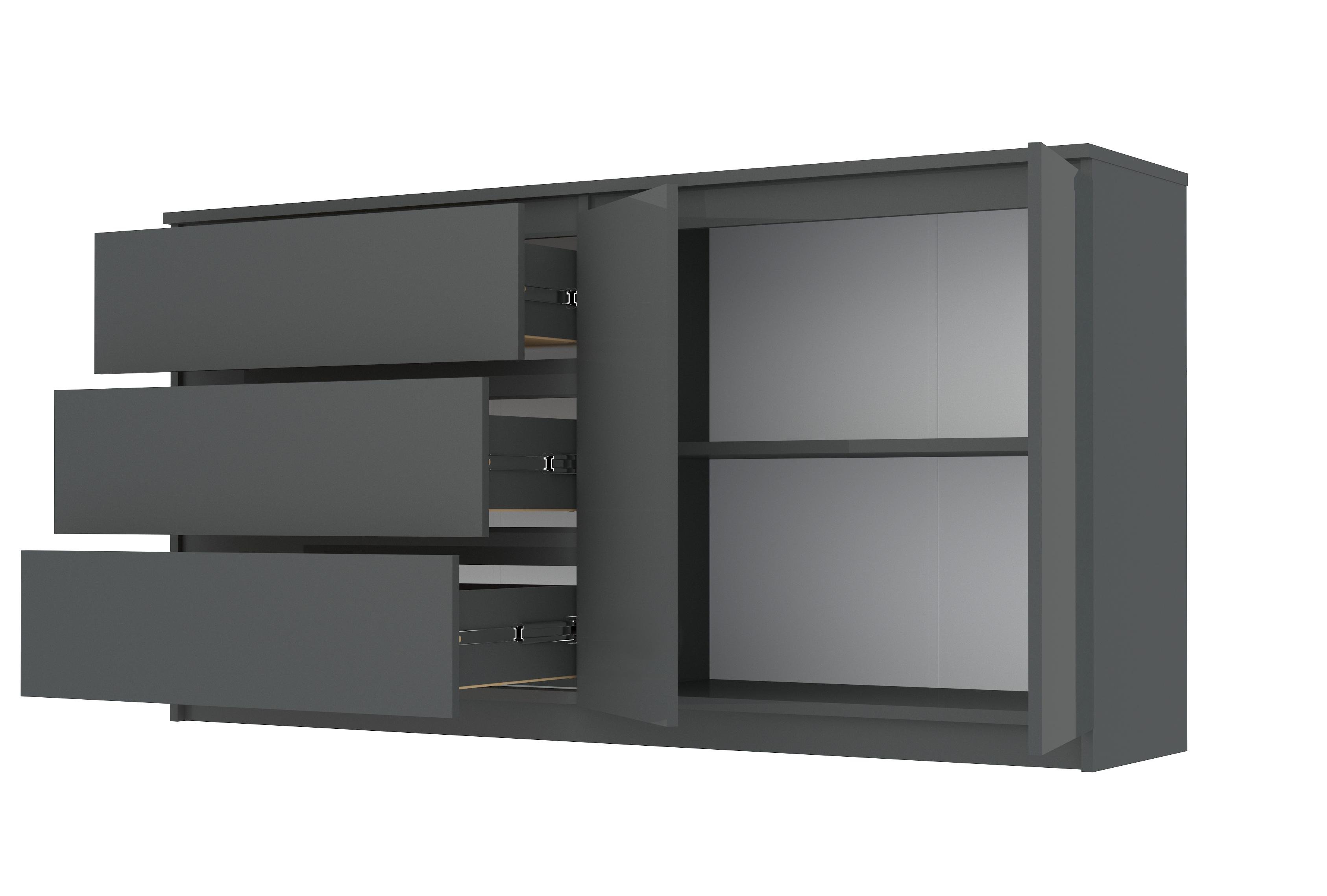 Комод Мастер Форм Брайт телескопические направляющие левосторонний ДСП 1600/44 1580 158х37,6х73 см Антрацитовый - фото 2 Комод Мастер Форм Брайт телескопические направляющие левосторонний ДСП 1600/44 1580 158х37,6х73 см Антрацитовый - фото 2