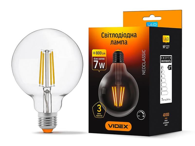 Светодиодная лампа Videx G95FD Filament диммерная 7W E27 4100K (VL-G95FD-07274)