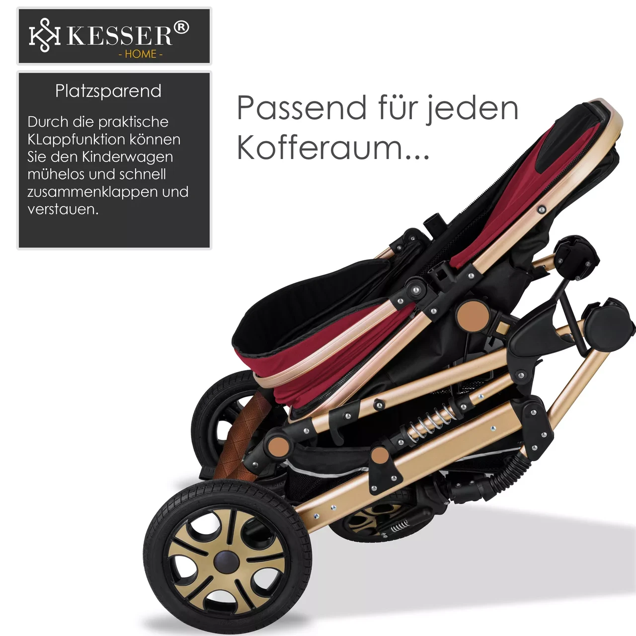 Коляска дитяча з автокріслом KESSER 3в1 94x64x119 см Червоний/Золотий - фото 7