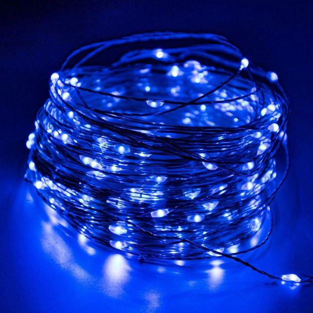 Гірлянда світлодіодна Капля роси на батарейках 100 LED 5 м Синій - фото 3