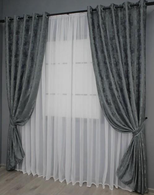 Комплект штор на люверсах SULTAN XO жаккард 1,5х2,5 м 2 шт. Графітовий (1123ш) - фото 3