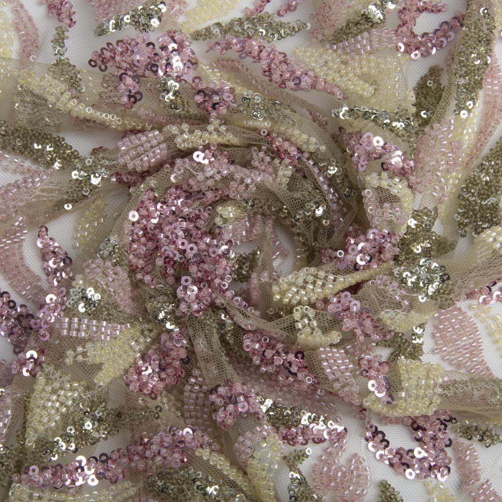 Ткань гипюр бисер Милан Розовый (25370)