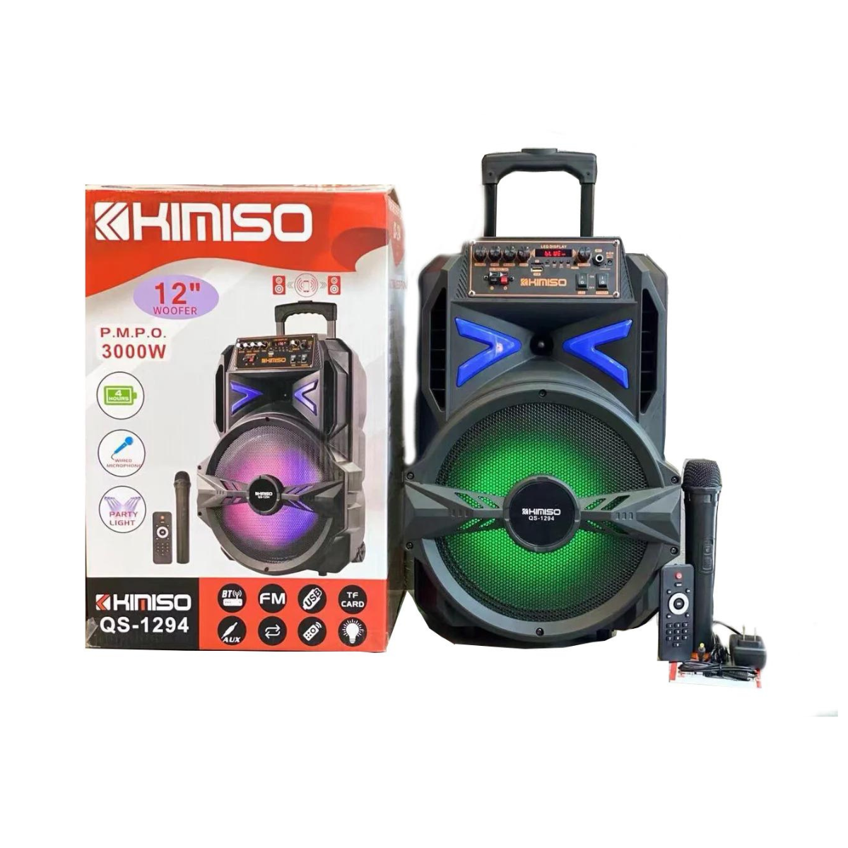 Портативная колонка акустическая Kimiso Bluetooth с пультом дистанционного управления и микрофоном (Q1294-S)