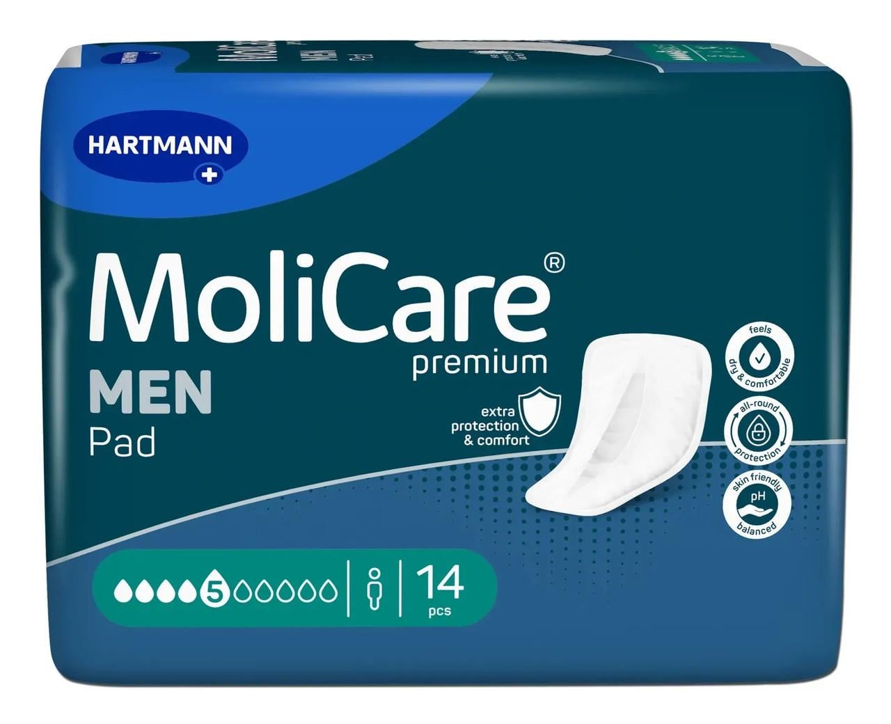Прокладки чоловічі абсорбуючі MoliCare Premium Men Pad 5 крапель V-подібної форми з манжетами 14 шт. (000043034)