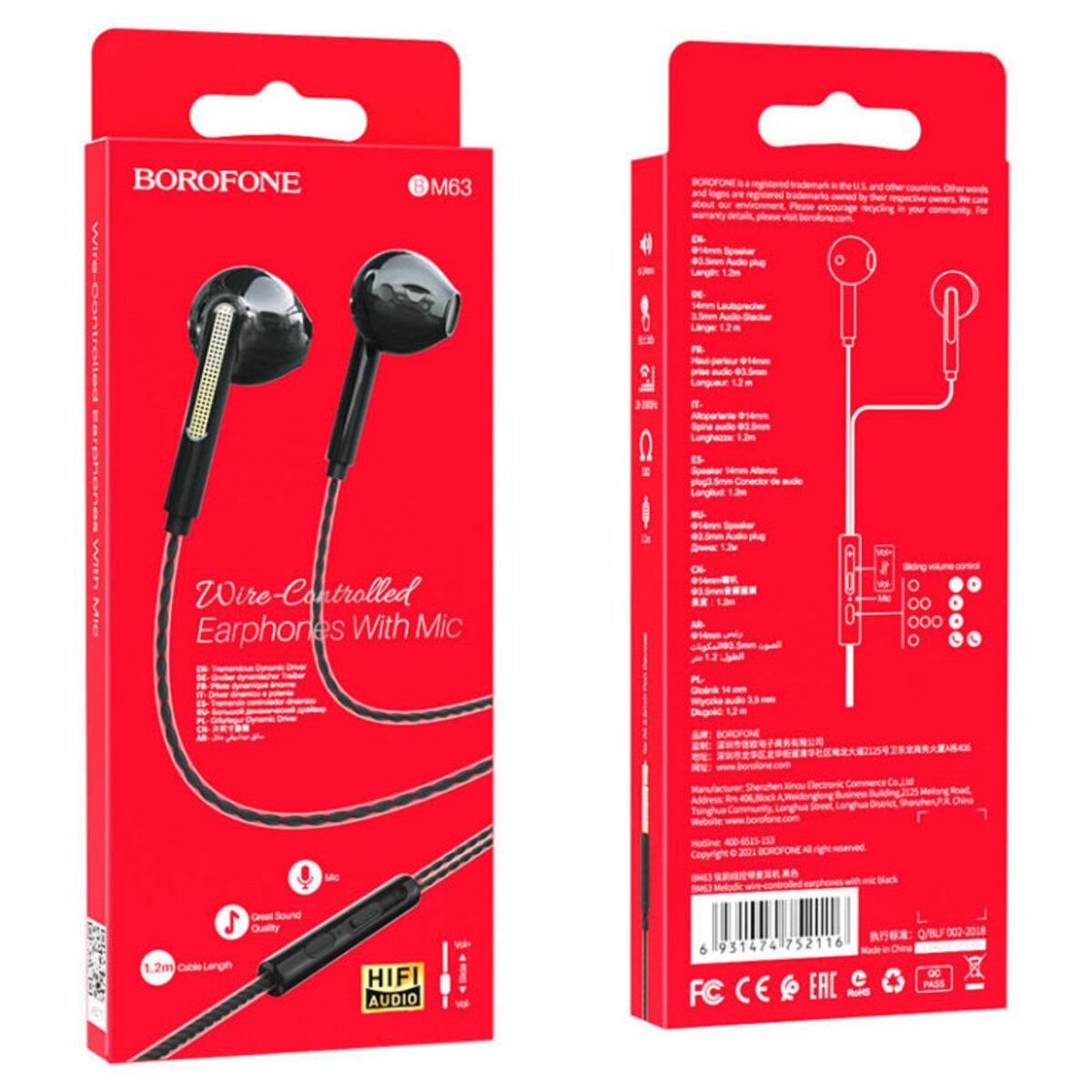 Навушники BOROFONE BM63 Melodic wire-controlled earphones with mic Black (BM63B) - фото 4