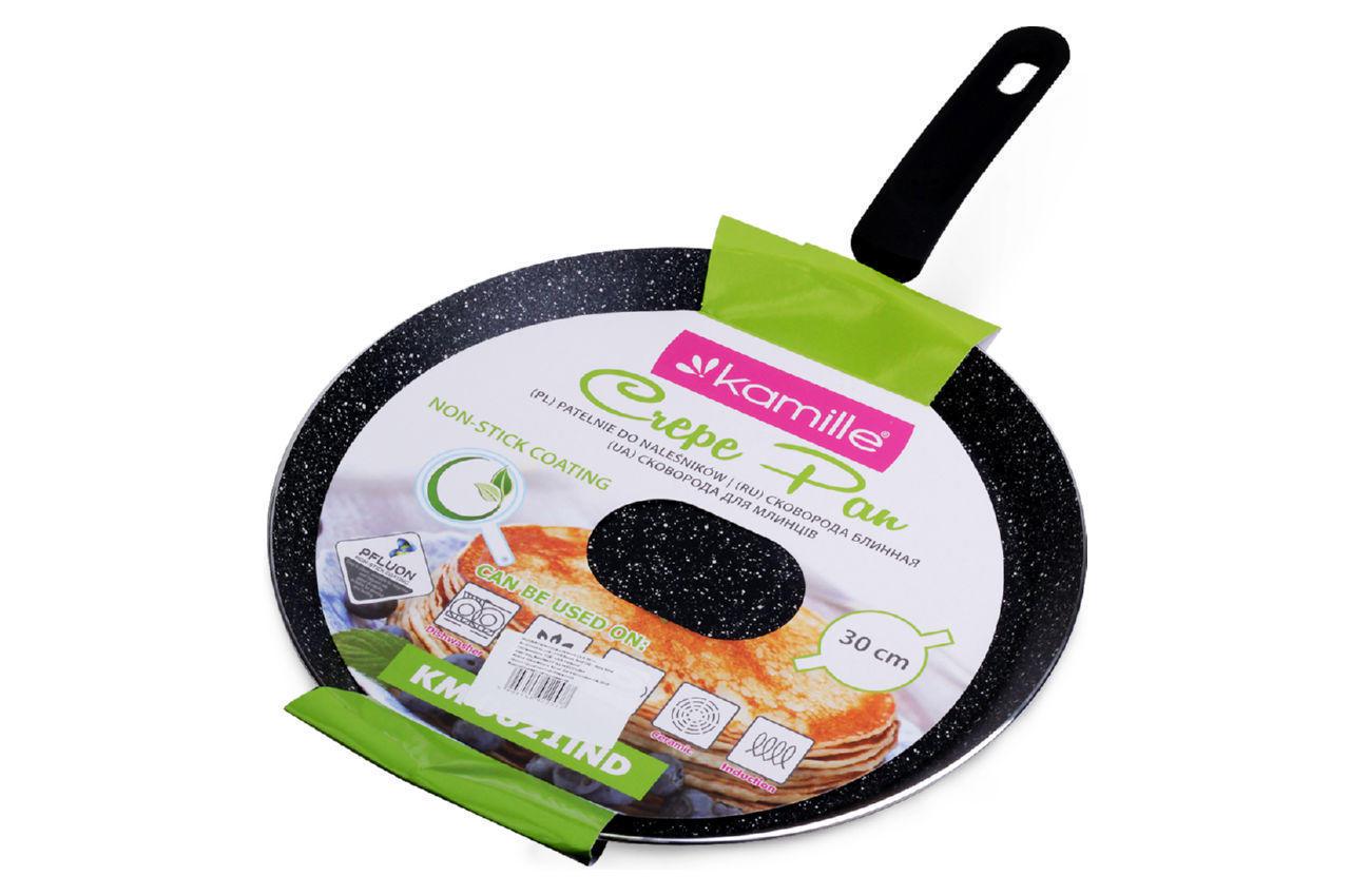 Сковорода блинная Kamille с антипригарным покрытием мрамор 300 мм