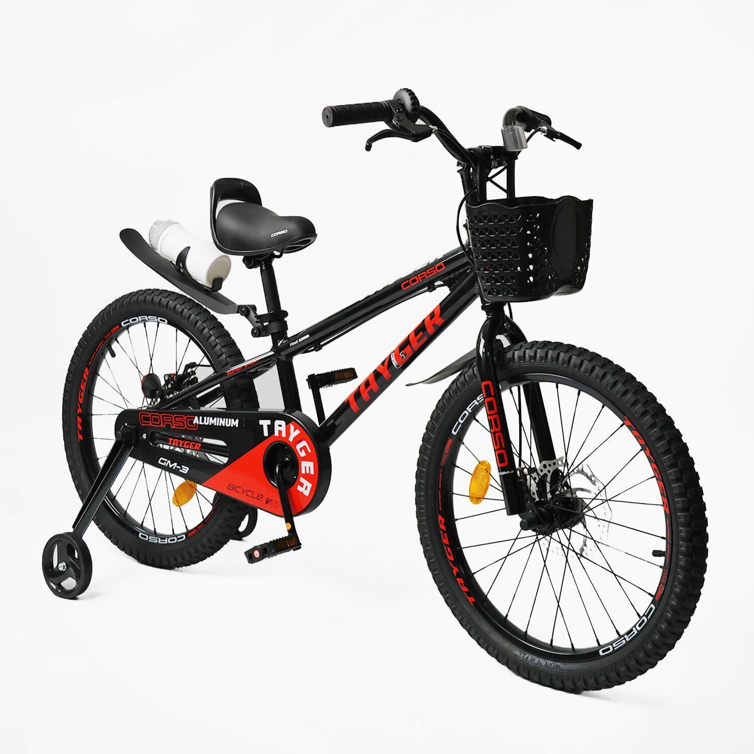Детский велосипед с корзиной Corso Tayger алюминиевый/дисковые тормоза 20" Черно-красный (421156181)